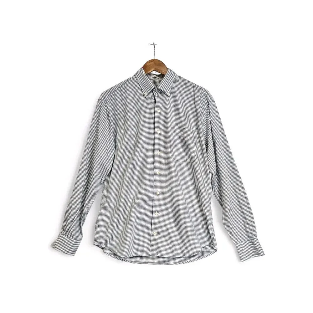Peter Millar Crown Soft Blue Gray Plaid Long Sleeve Button Down Shirt Size Large